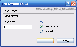edit administrator dword value