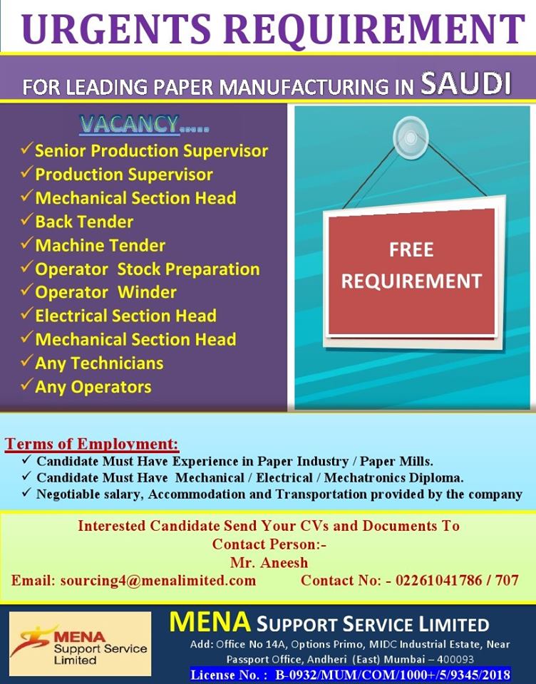 Requirement for Leading Paper Manufacturing in Saudi Arabia