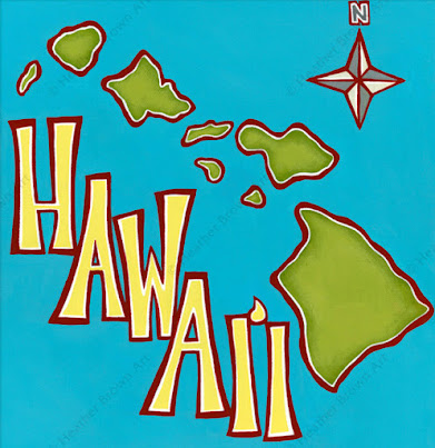 painting of the Hawaiian island chain by surf artist Heather Brown