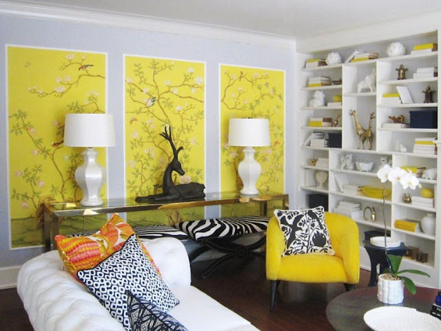 contemporary grey and yellow living room