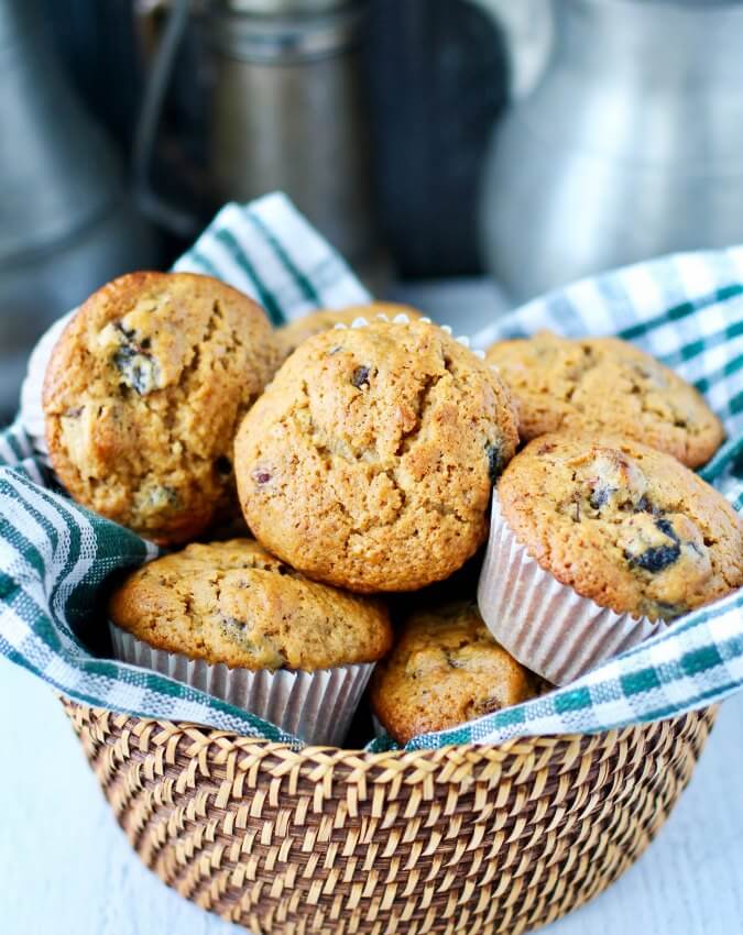 Date, Prune, and Dried Cherry Muffins with apple juice