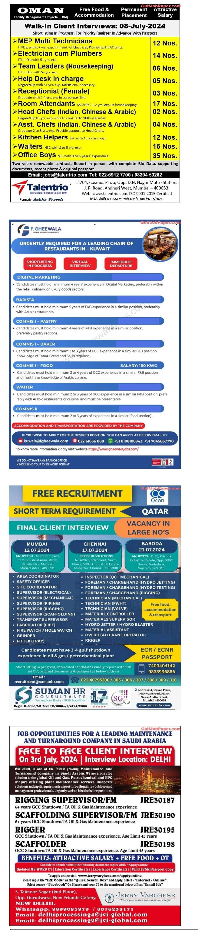 03 July 2024 - Gulf Jobs Vacancy Openings From Tomorrow