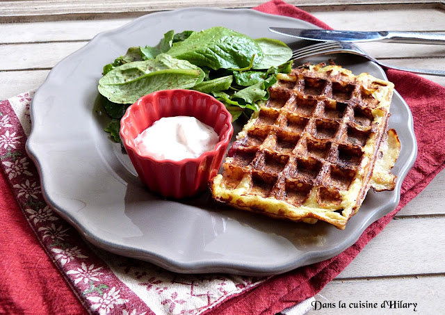 Gaufres de pomme de terre, viande des grisons et sa sauce ciboulette 