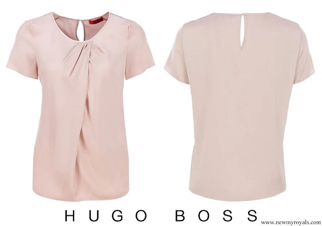 Queen Letizia wore Hugo Boss Cylani Silk Shirt, blouse, top