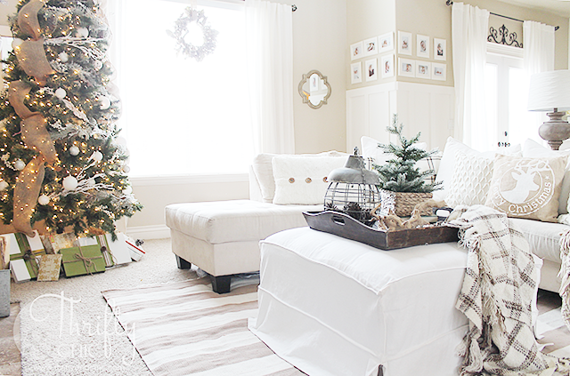 Christmas farmhouse and cottage decor and decorating ideas for the living room. Christmas living room tour fixer upper style