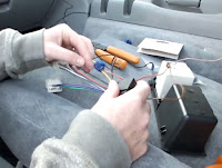 Using the blue snap lock connectors to connect the clock wires to the wiring loom