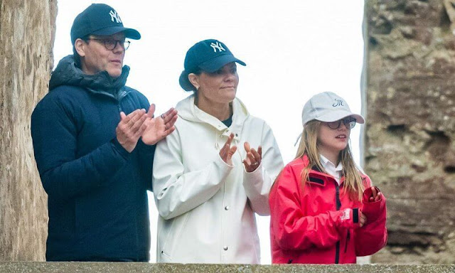 Crown Princess Victoria and Prince Daniel visited Linda Karlsson's (Miss Li) concert. Princess Estelle wore a red jacket by Musto