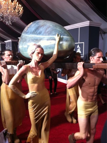 lady gaga egg costume. lady gaga egg outfit grammys.