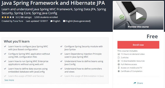 [100% Free] Java Spring Framework and Hibernate JPA