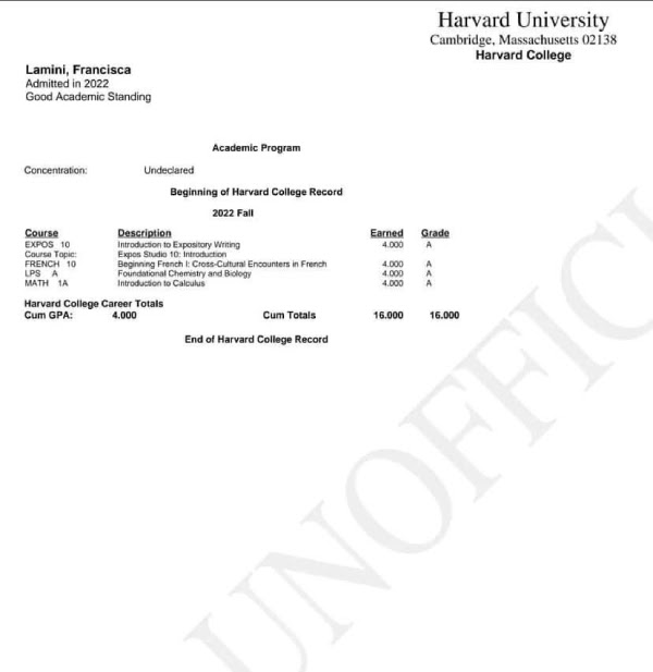 NSMQ Francisca Lamini exam result at Harvard University