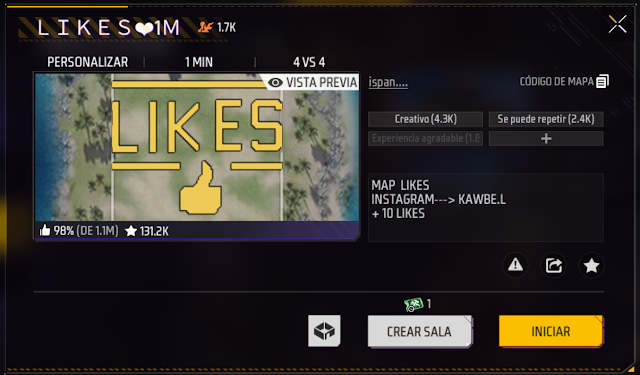 Código de Mapa 1 Millon likes en free fire latam 2024