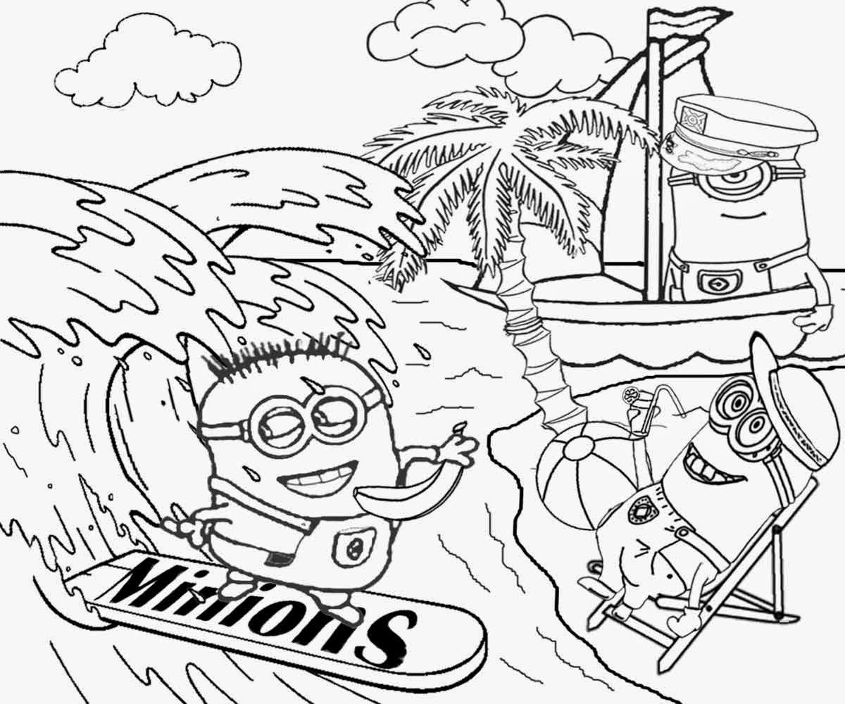 Summertime break sail boating surfing water sports beach wear minions love bananas coloring sheets