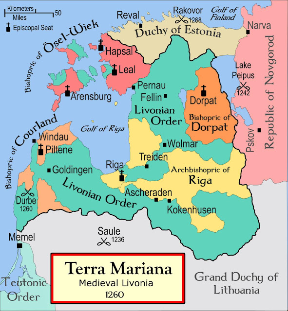 A map of the Terra Mariana in 1260; Medieval Livonia | Livonian Crusade | The Northern Crusades