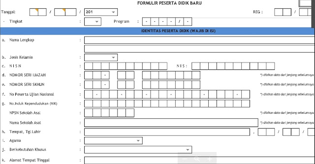 Contoh Formulir PPDB Tahun 2020