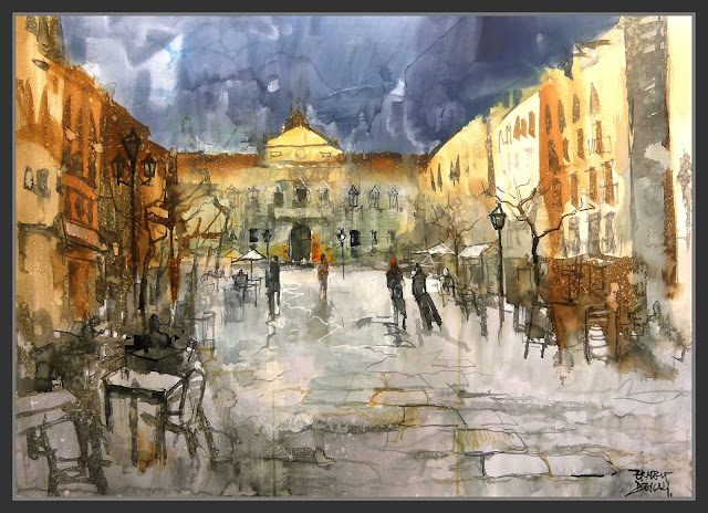 TARRAGONA-AJUNTAMENT-PINTURA-ART-PLAÇA DE LA FONT-AQUAREL·LA-PAISATGES-RESTAURANTS-TERRASSES-ARTISTA-PINTOR-ERNEST DESCALS-