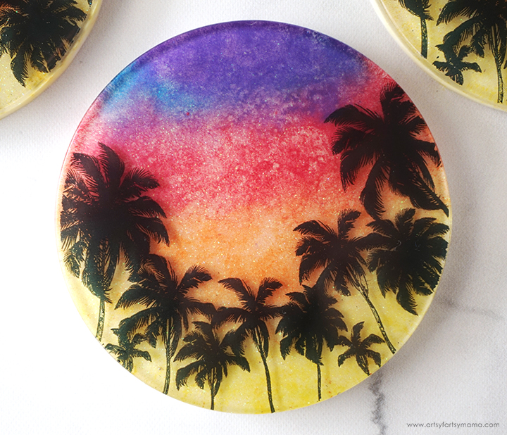 Resin Sunset Coaster Closeup