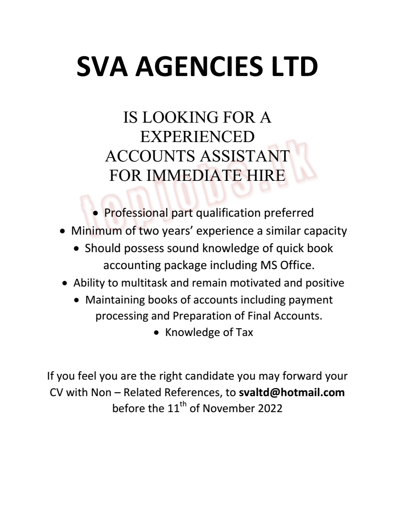 Accounts Assistant Vacancy