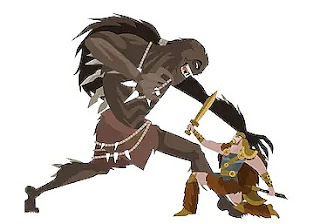 Beowulf fighting with grendel