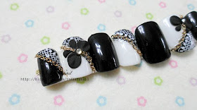 Black Lace Nail Art with Chain Stone