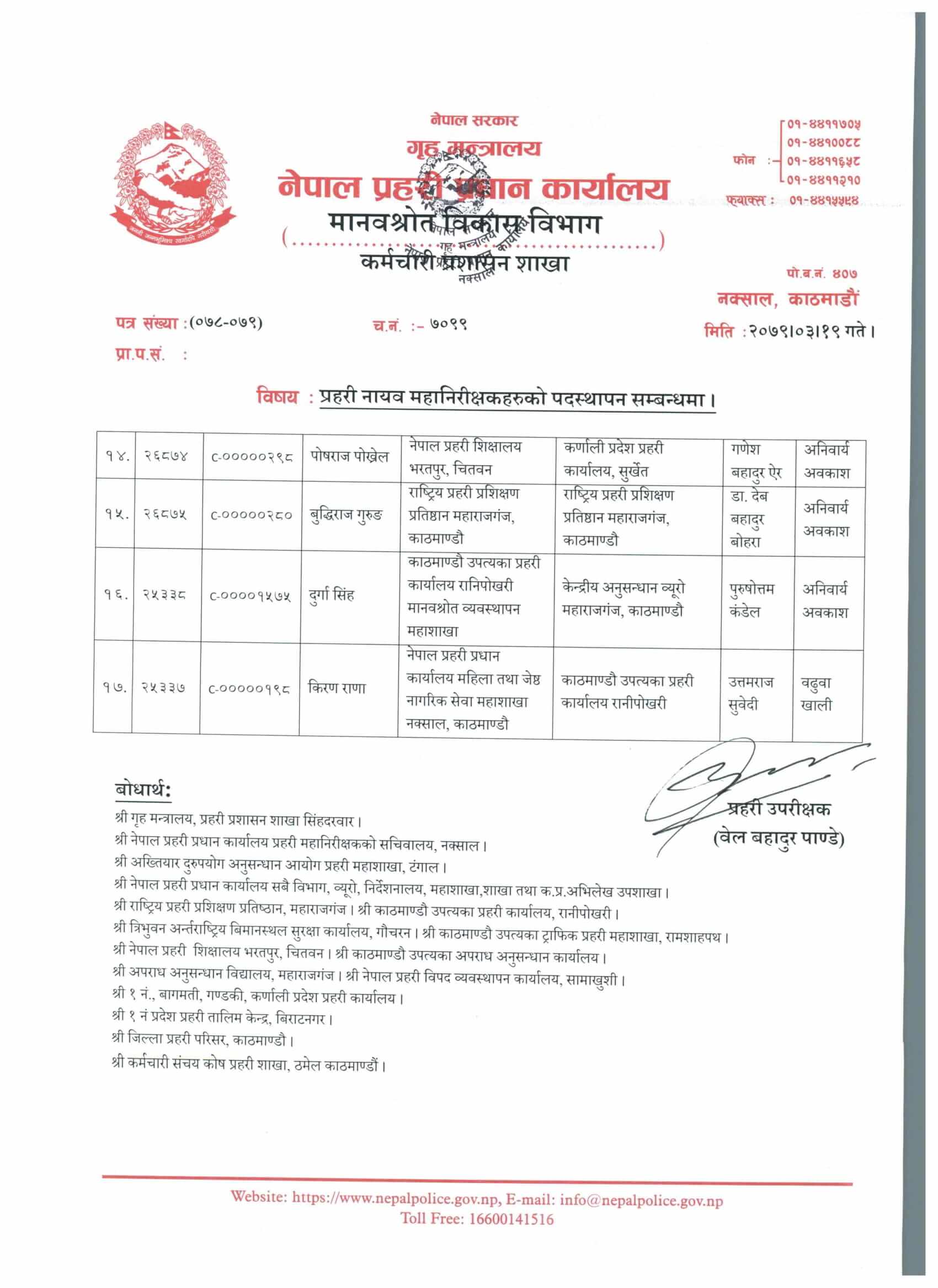 Nepal Police DIG Posting List