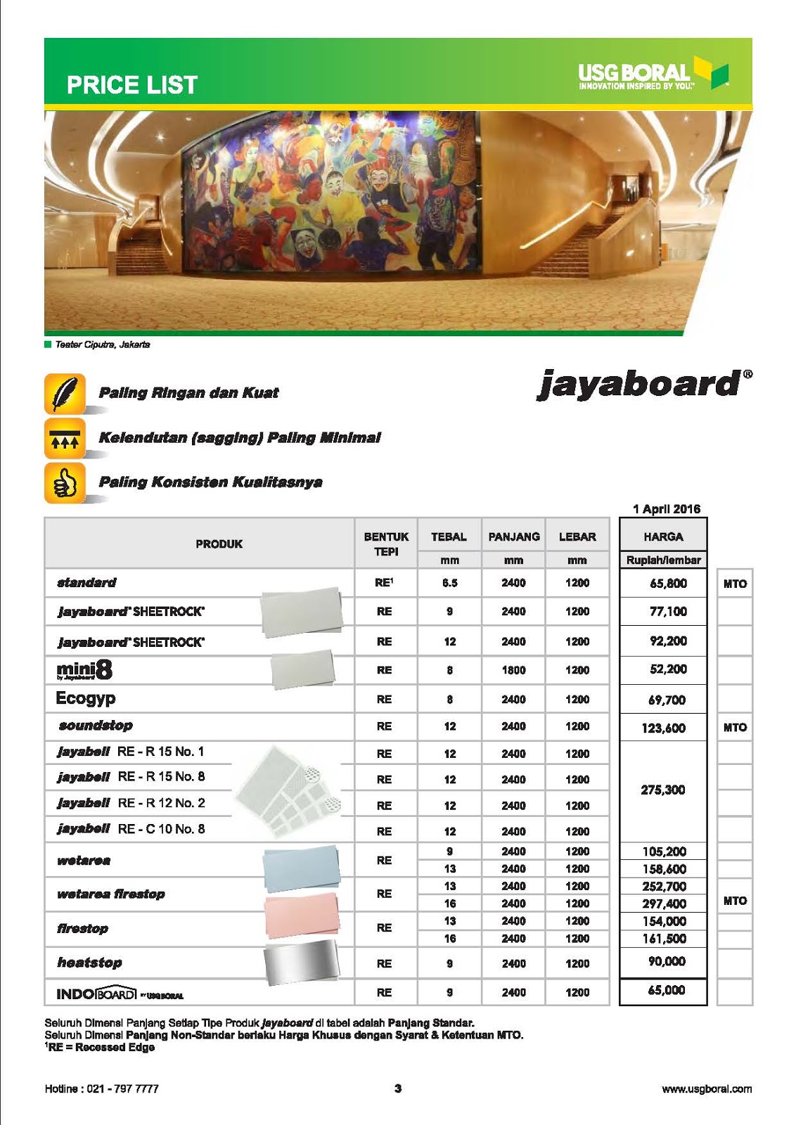 Daftar Harga Gypsum Jayaboard  dan Accessories di Malang 