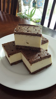 chocolate and vanilla ice cream sandwiches on a white plate