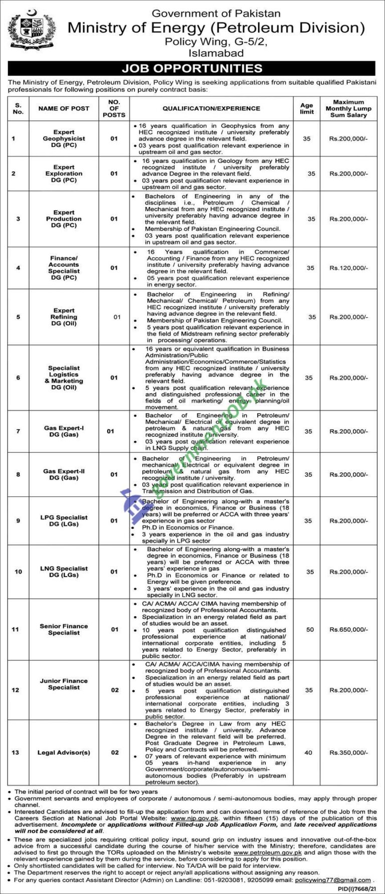 Ministry of Energy Jobs 2022 – Petroleum Division