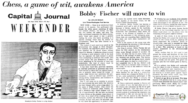 Chess, A Game of Wit, Awakens America: Bobby Fischer Will Move To Win