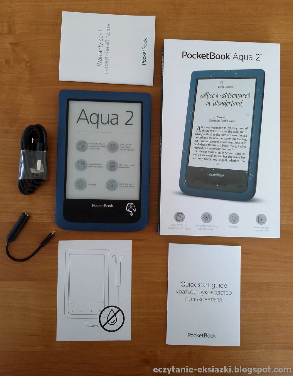 PocketBook Aqua 2 – czytnik z zawartością pudełka