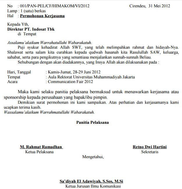 Contoh Surat Permohonan Kerjasama dengan sekolah