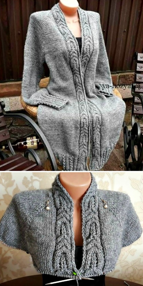 Raglan Knit Long Cable Cardigan - Free Pattern