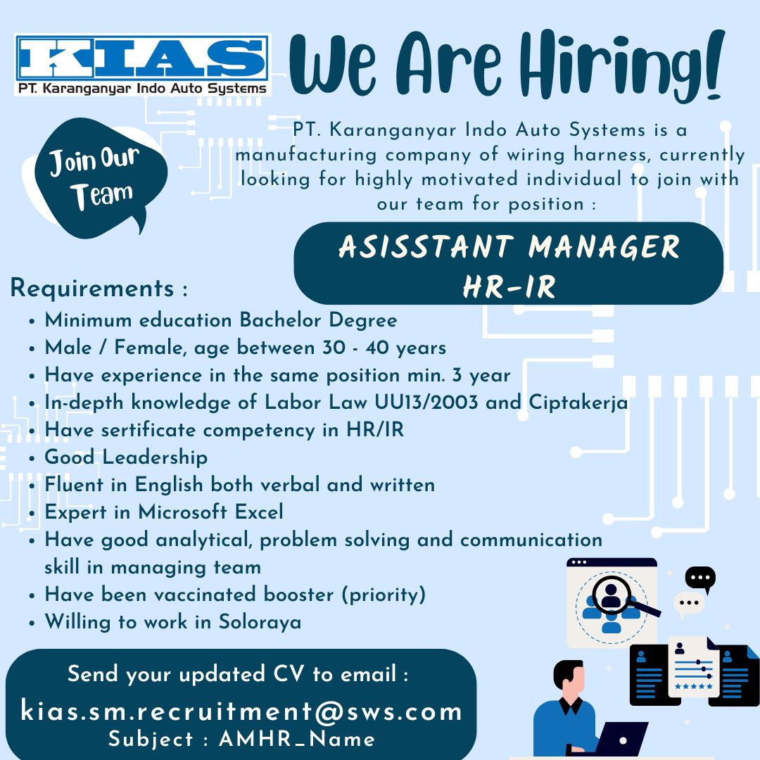 Loker Sukoharjo dan Solo Raya Terbaru di PT Karanganyar Indo Auto Systems