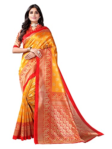 SIRIL Women's Printed Poly Silk Saree with Blouse