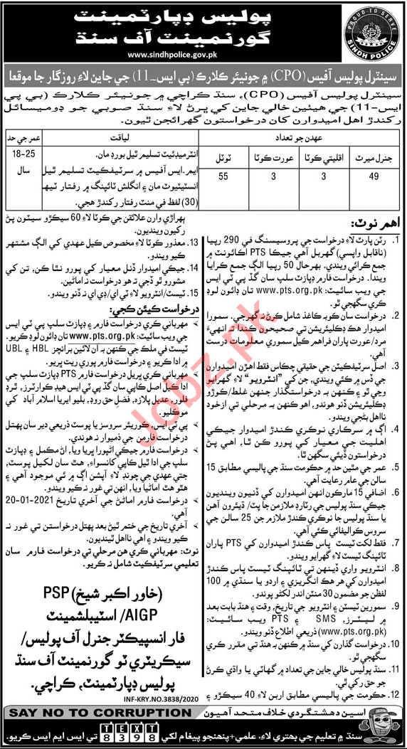 Latest Sindh Police Admin Clerical Posts Karachi 2021