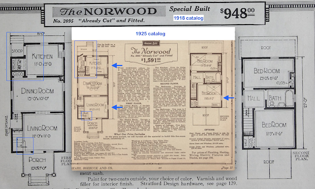 sears norwood model floorplan comparison 1918 vs 1925