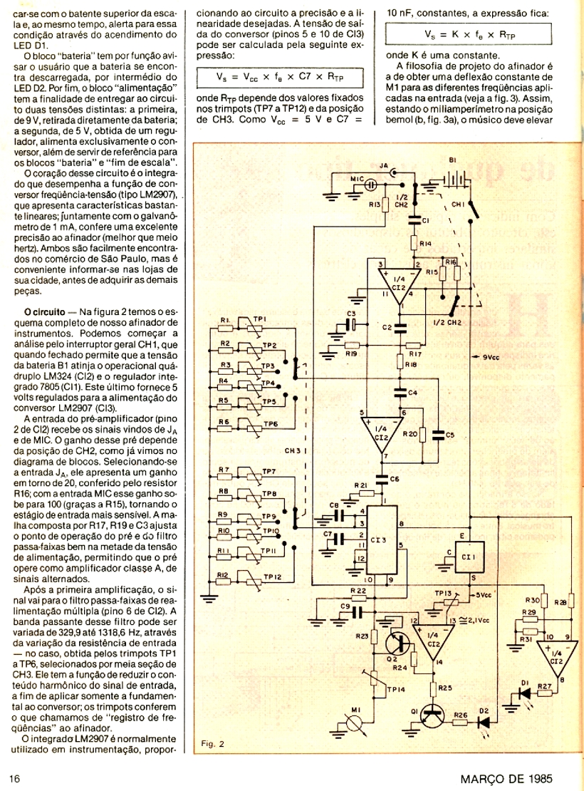 NOVA ELETRÔNICA n.97  03-1985  AFINADOR DE INSTRUMENTOS MUSICAIS