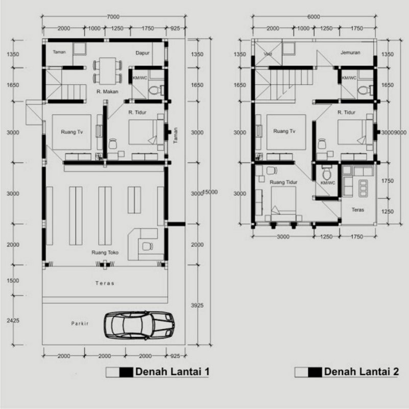 ANEKA DENAH RUMAH RUKO 2 LANTAI 7X10 M MINIMALIS 