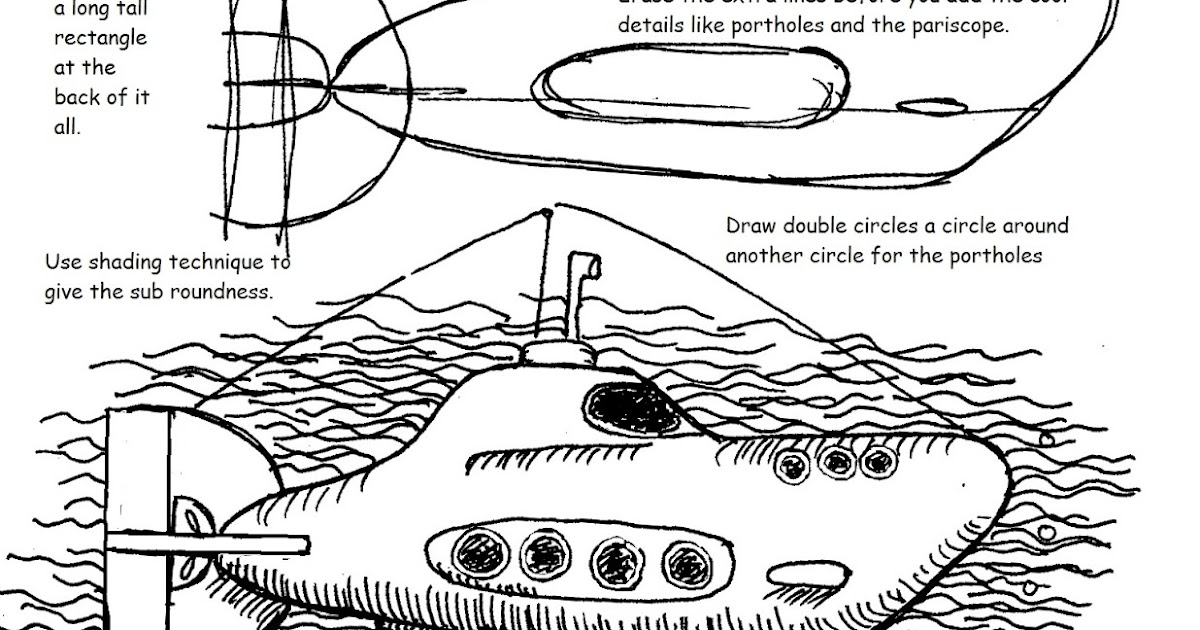 How to Draw Worksheets for The Young Artist: How To Draw A Submarine