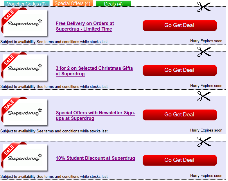 superdrug Vouchers & clearance sales