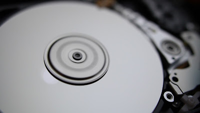 A macro image of the internal disk in a computer hard drive