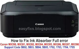 How to Fix Canon MX390, MX391, MX392, MX394, MX395, MX396, MX397, MX398 ink absorber full error, support code 5B02, 5B03, 5B04, 5B05, 1702, 1703, 1704, 1705