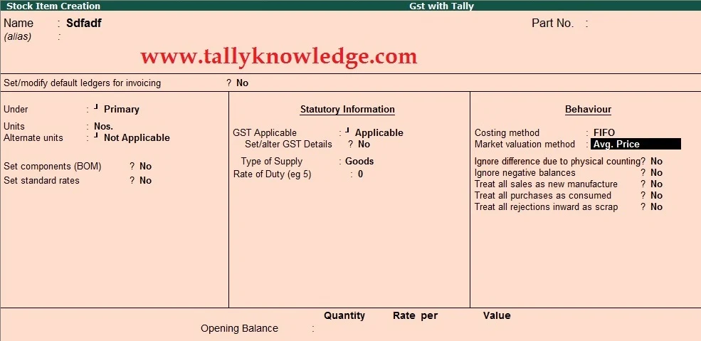 How to Show Advanced Master for Stock Item for GST Calculation?