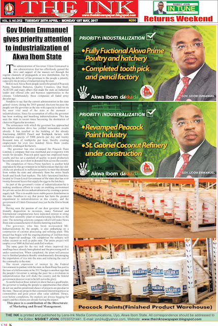 Latest Edition of THE INK NEWSPAPER, Uyo Akwa Ibom State