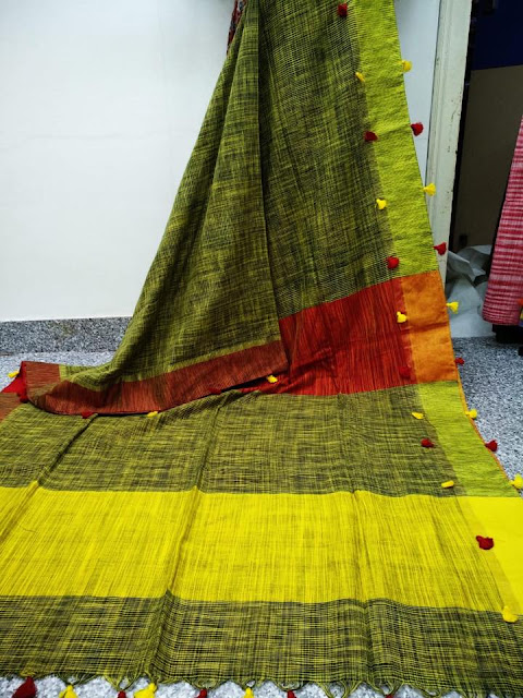 khadi Cotton Pom Pom Sarees