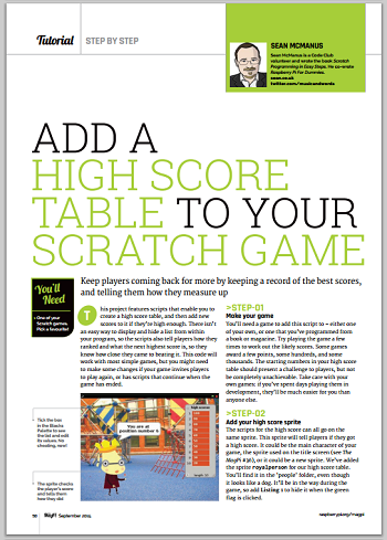 magazine page showing my high score article