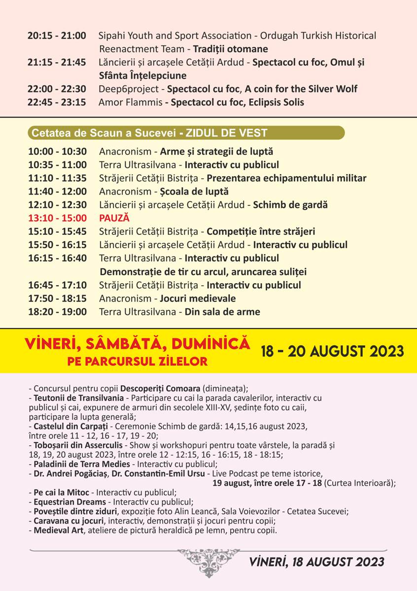 Programul Festivalului Medieval Suceava 2023