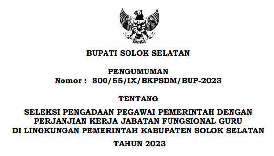 Rincian Formasi Kebutuhan ASN PPPK Kabupaten Solok Selatan Provinsi Sumatra Barat (SUMBAR) Tahun Anggaran 2023 pdf