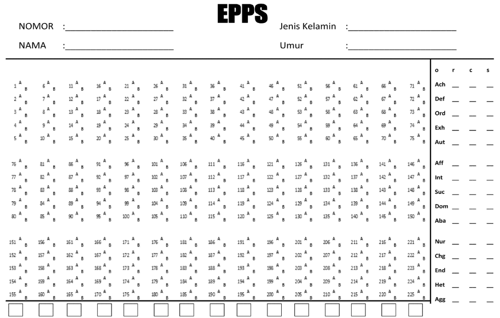 Contoh Soal Psikotes EPPS (Test Edwards Personal 