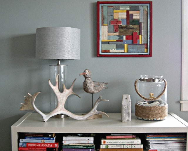 console vignette, antler, beach house, Home and Cabin 