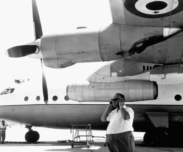 Ferdinand Brandner below the An-12 E-300 Test bed